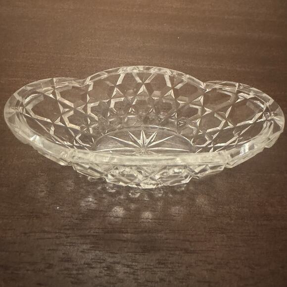 VTG Salt Cellar Oval Clear Glass Open Starburst Star Trinket Dish Candy Bowl - Picture 2 of 14